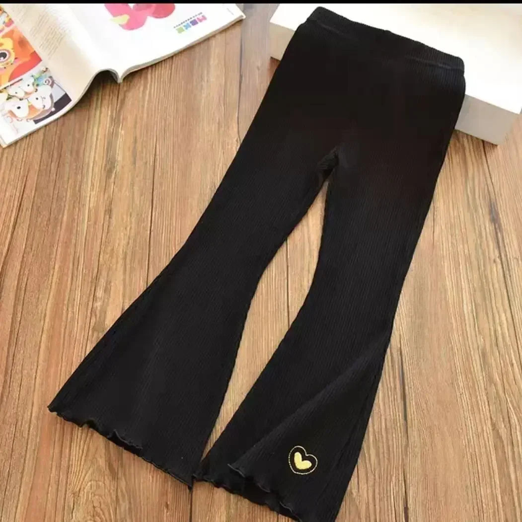 Kids Girls Flare Legging 2025 New Arrival Children Casual Elastic Pants Heart Embroidery Slim Fit Leggins Baby Girl Summer Pants