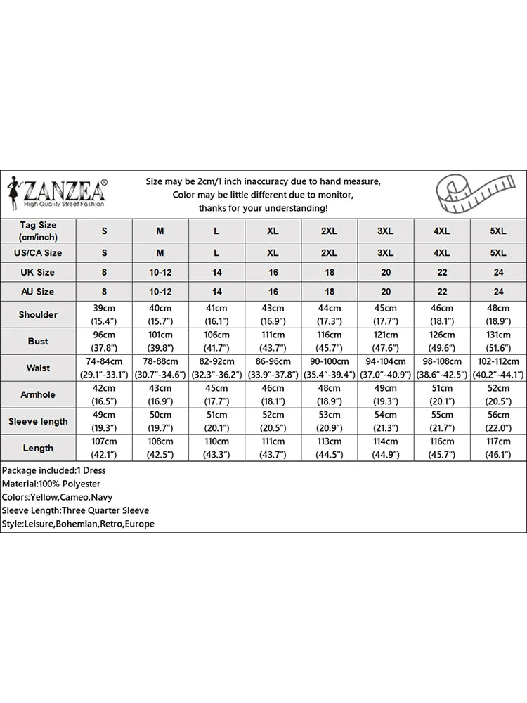 ZANZEA Elegant A-Line Dresses Woman 2025 Autumn Fashion Round Neck 3/4 Lantern Sleeve Gathered Robes Femme Commute Midi Vestidos