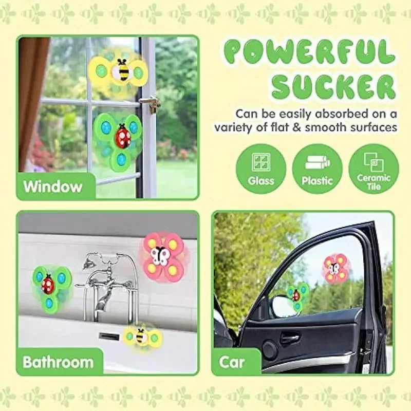 Childrens Interactive Bug Flower Suction Cup Top Toy Cartoon Suction Cup Spinning Baby Toy Educational Fun Play