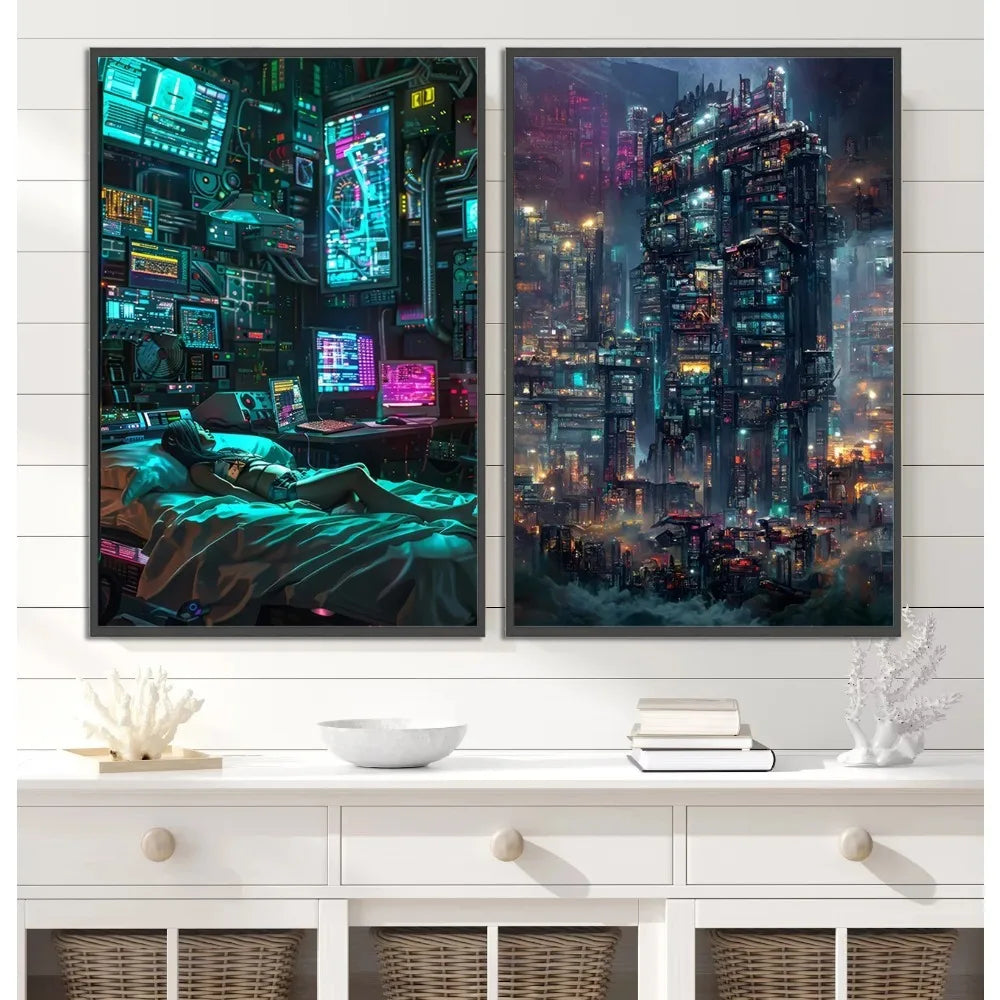 Cyberpunk City Posters Figures Home Decoration Canvas Painting Wall Arts Cartoons Computer Room