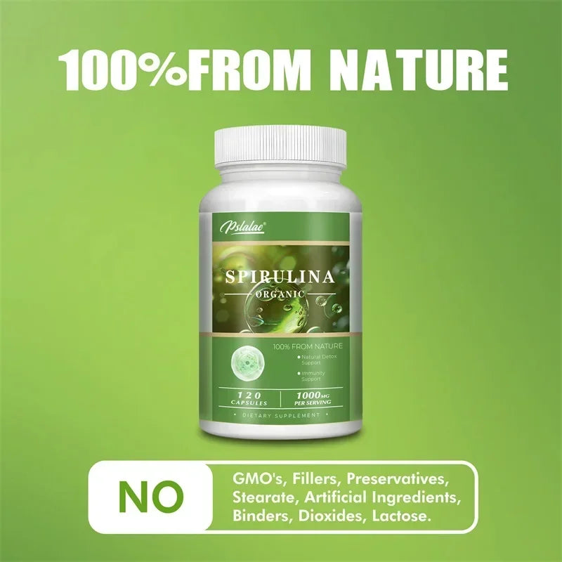 Organic Spirulina Capsules - Green Superfood - Heart Support, Cardiovascular, Eye & Brain Health