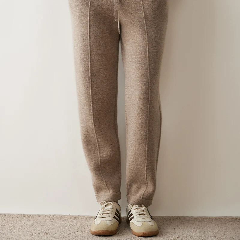 Autumn Winter Women 100% Cashmere Trousers Fashion New Style Thick Warm Pencil Pants Comfortable Elastic Waist Knit Pants