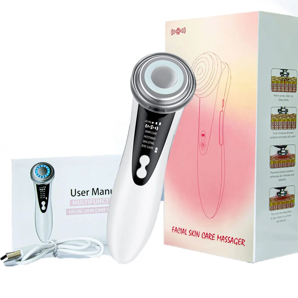 5 In 1 LED Lights Face Beauty Device Electric Massager Warm Vibration Clean Firming Lifting Eye Skin Rejuvenation Care Machine
