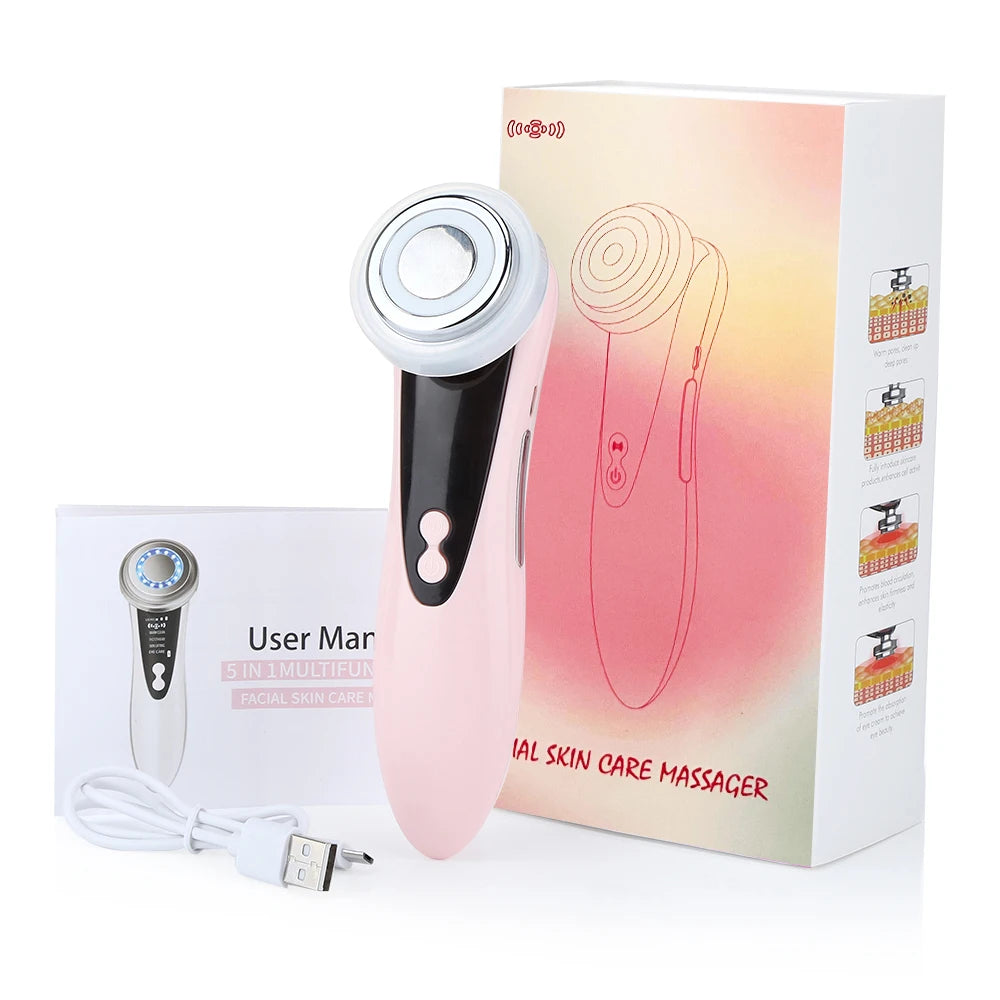 5 In 1 LED Lights Face Beauty Device Electric Massager Warm Vibration Clean Firming Lifting Eye Skin Rejuvenation Care Machine