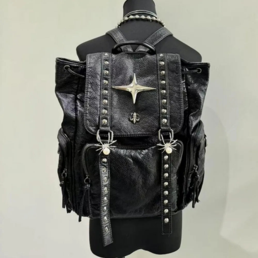 Gothic Punk PU Leather Shoulder Bag Rivet Y2K Backpack for Women’s Vintage Harajuku Backpacks College Large Capacity Bag