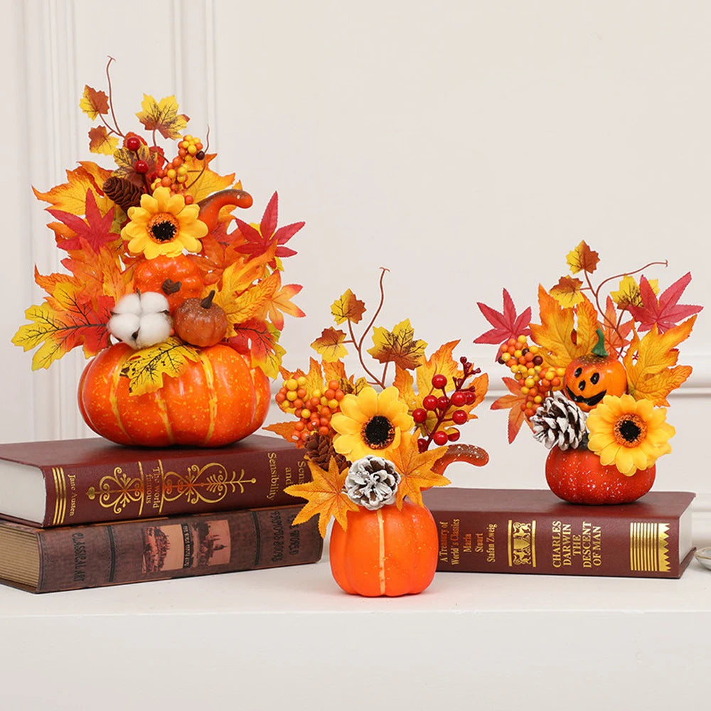 Halloween Artificial Pumpkins Maple Leaf Sunflower Table Home Decor House Prop Autumn Harvest Thanksgiving Party Decor
