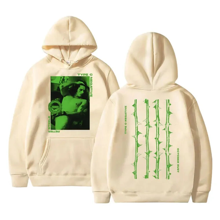 Autumn men's fashion high-quality hooded sweatshirt with thorn pattern print and retro street style hoodie clothing