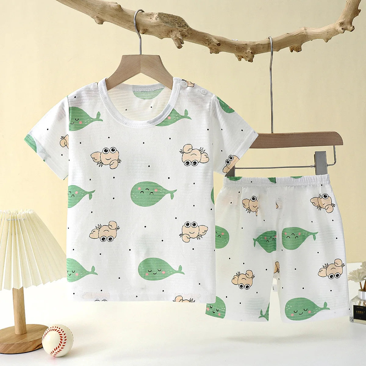 Popular in SummCottonSafe Baby Children Clothes Set Cute Cartoon Short Sleeve Home Pajama Set Sleepwear Soft Breathable