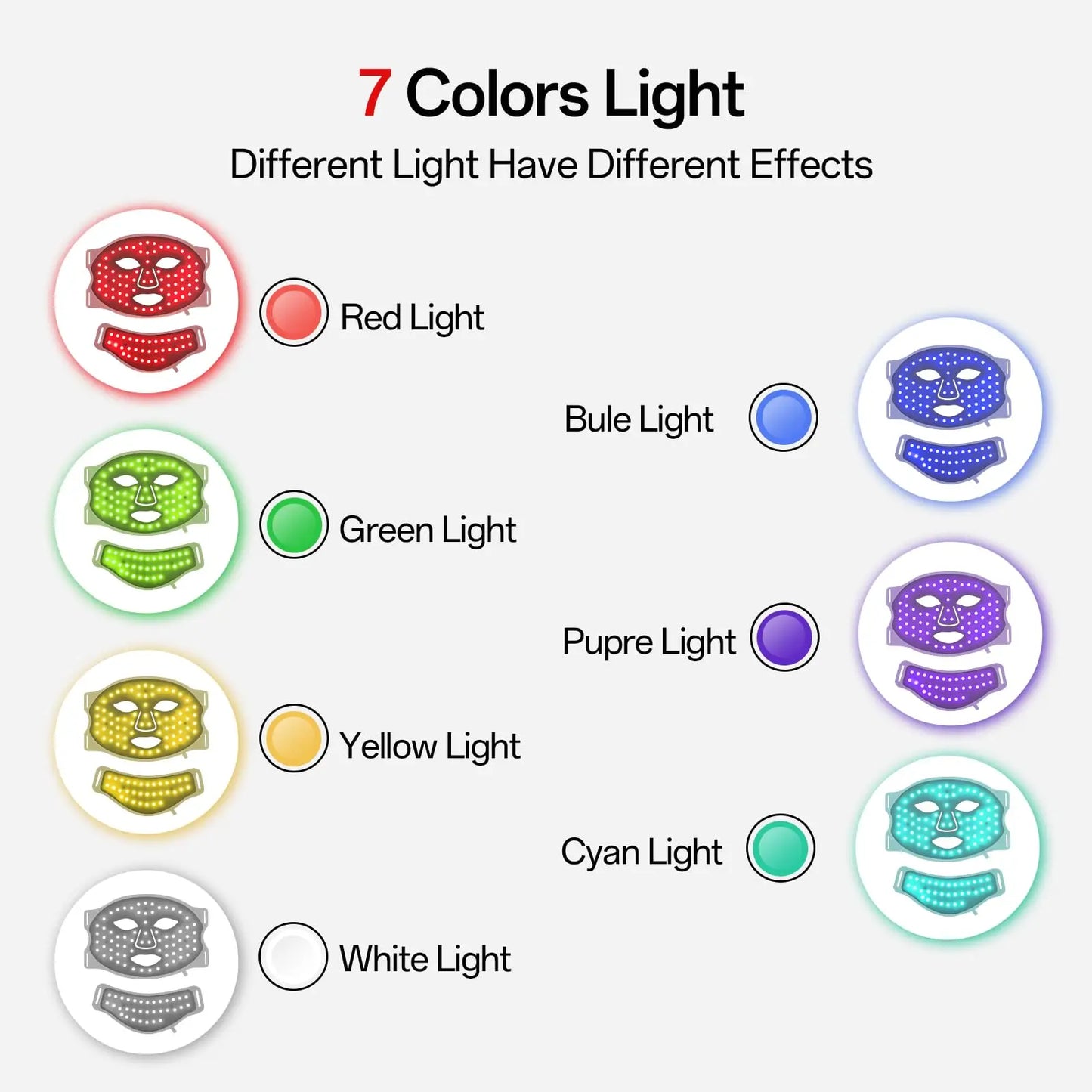 Portable 7 Colors Led Face Mask Skin Care Beauty Device Red Light Therapy Mask USB Rechargeable and Ergonomic Design for Home