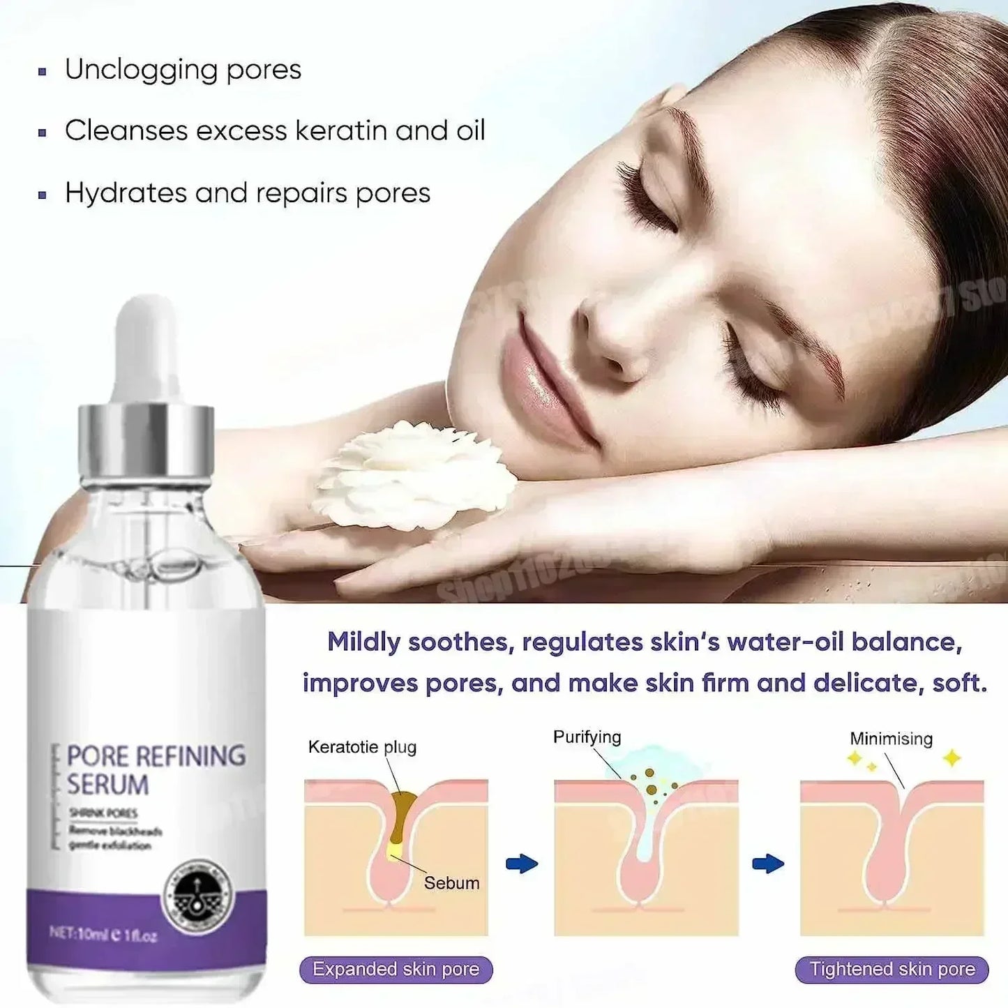 Face Skin Pore Shrinkage Serum Long-Lasting Moisturizing Improves Large Pores Calming Skin Care Essence