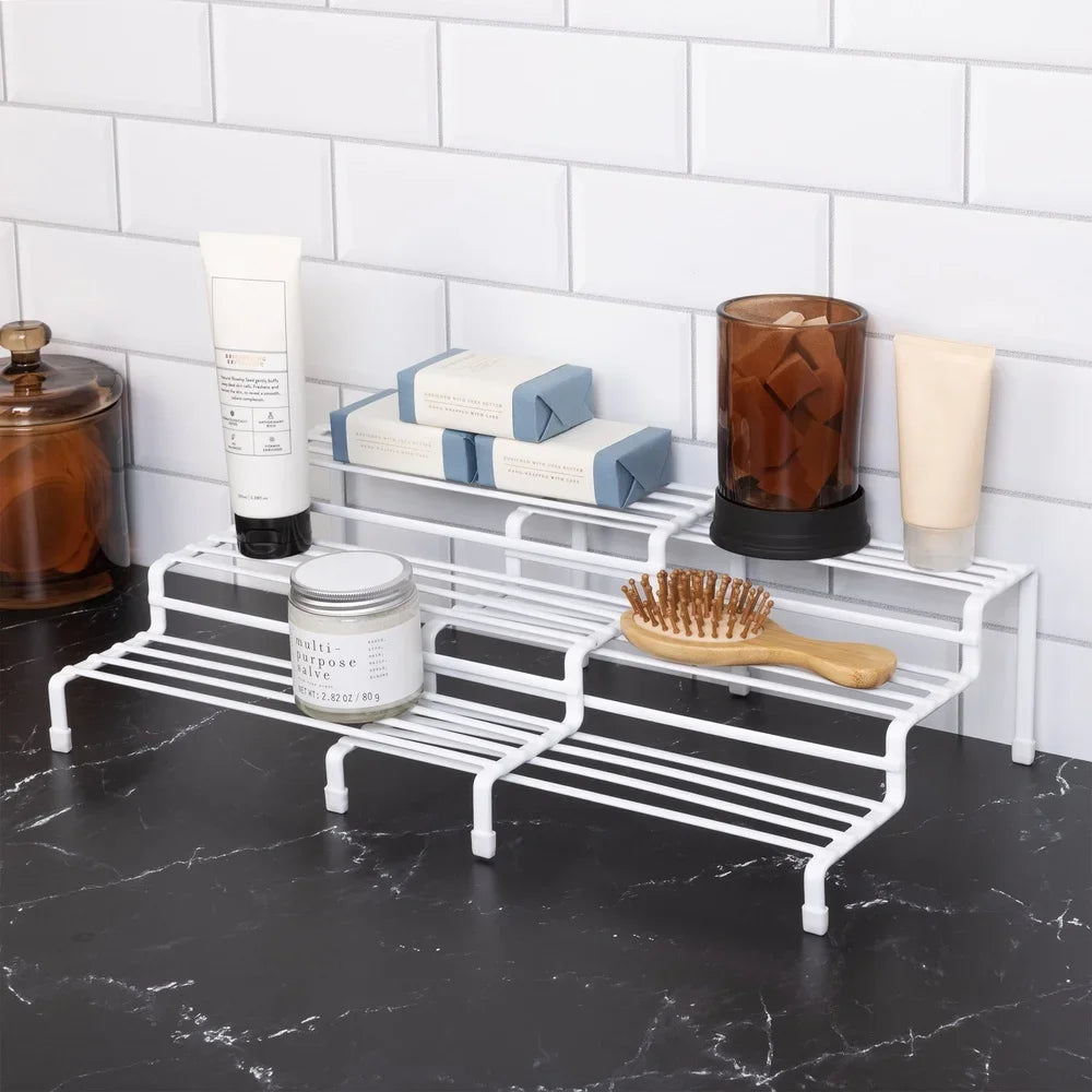 3-Tier Expandable Spice Rack Adjustable Storage Organizer Steel Durable Non-Slip Feet Multi-Purpose Wire Rack Kitchen Craft