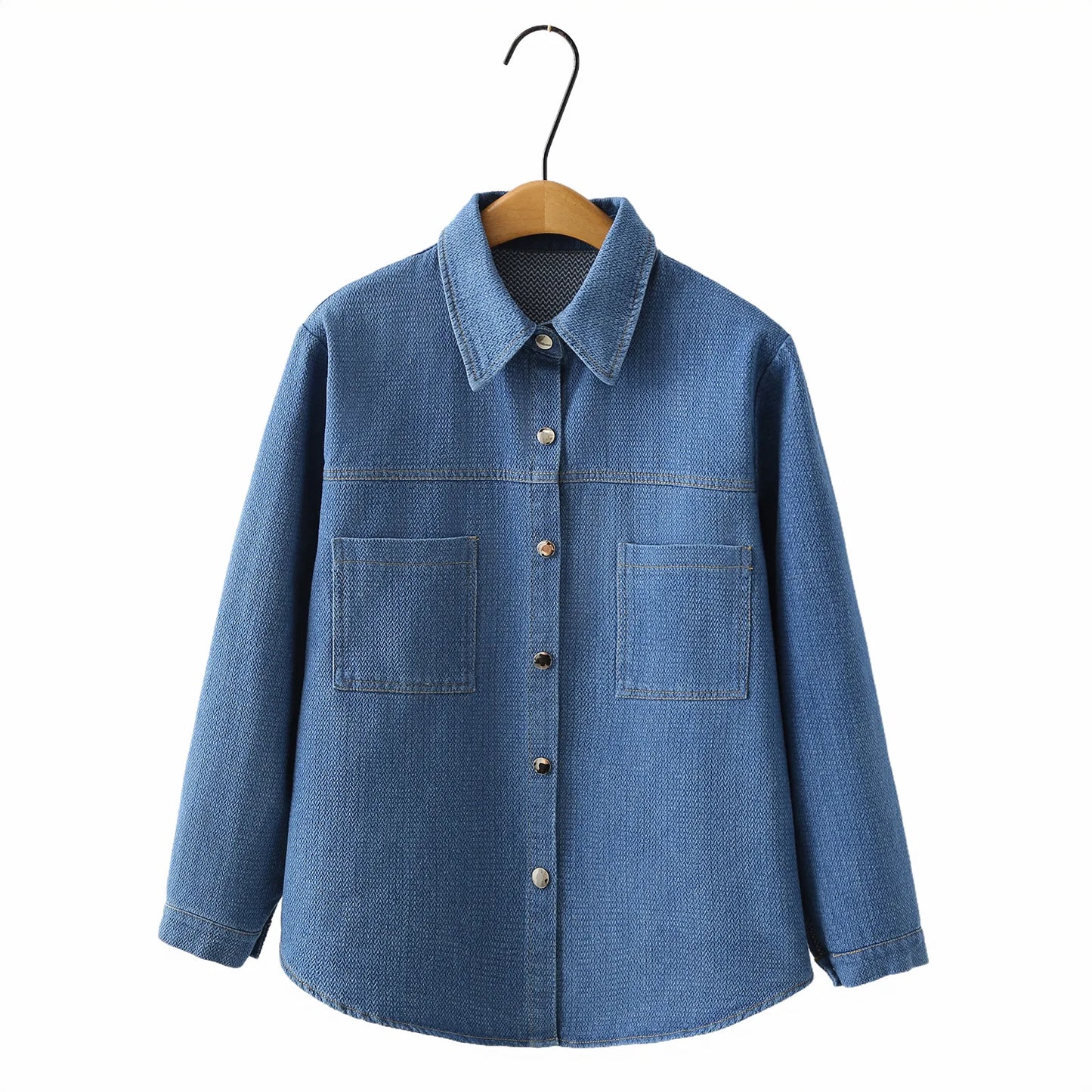 Plus Size Women's Blouses 2025 Autumn New Stylish Starry Sky Striped Denim Shirt Jacket 014