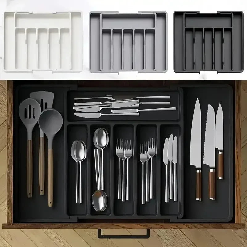 Expandable Utensil Tray Storage Box Home Kitchen Diningware Organizer PP Material Jewelry Accessories Packaging Display