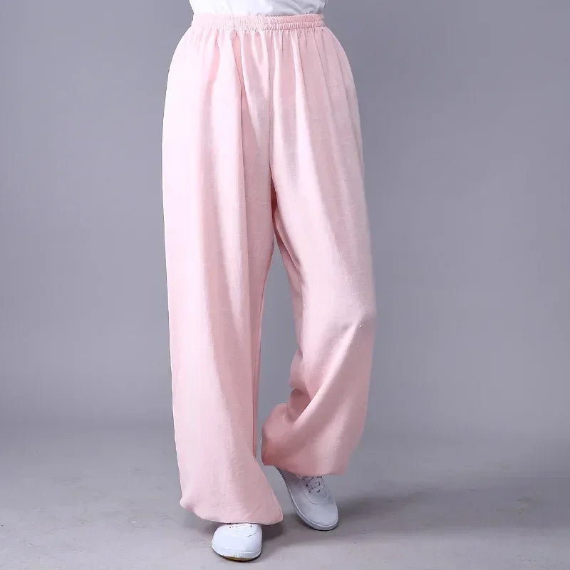 Lyou 2025 Adult Unisex Kung Fu Clothing Wushu Tai Chi Pants Linen Plus Size Elastic Martial Art Woman Yoga Trousers Morning ★ ★
