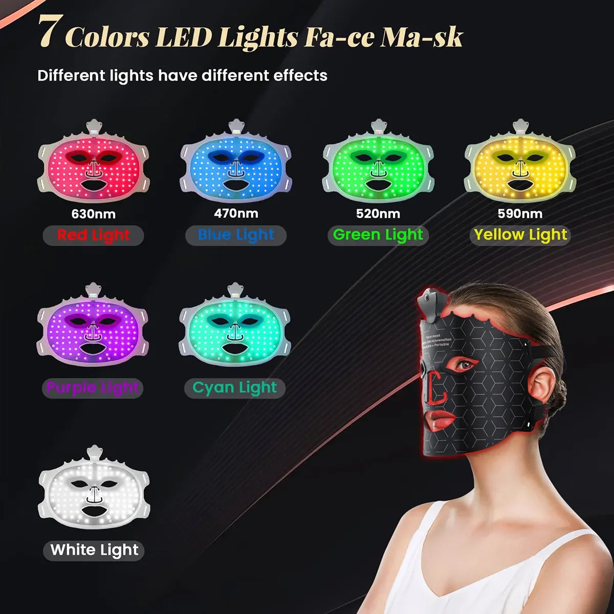 UBilli Silicone LED Face Mask 7 Colors Photon Beauty Mask Red Light Therapy Skin Care Repair Skin Brightening Wireless Use