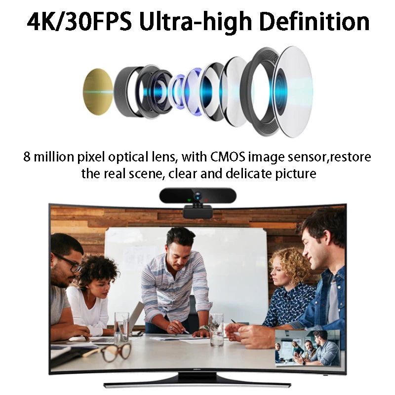 Ultra HD 4K Webcam Fixed Focus Laptop Computer Camera with Microphone USB Plug and Play Camera PC for Streaming / Video Call
