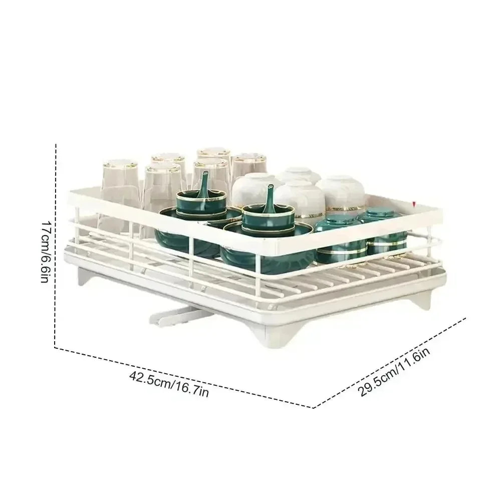 Adjustable Dish Drying Rack & Drainboard Organizer for Kitchen Plates, Over Sink Countertop, Cutlery Storage with Drain Rac