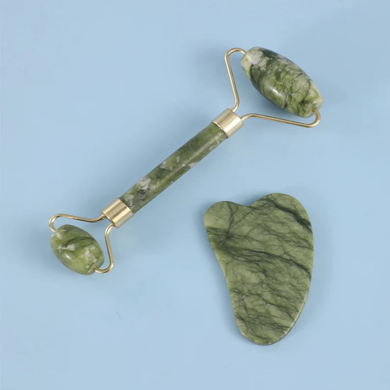2PCS Gua Sha Facial Stone Facial Massager Roller Skin Care Tools Gousha Stone for The Face Roller Gouache Scraper LBHL07