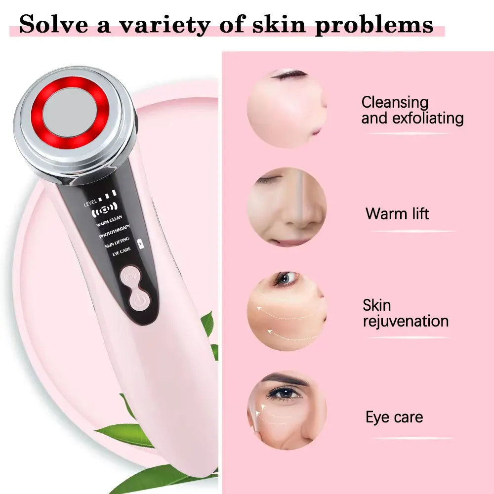5 In 1 LED Lights Face Beauty Device Electric Massager Warm Vibration Clean Firming Lifting Eye Skin Rejuvenation Care Machine