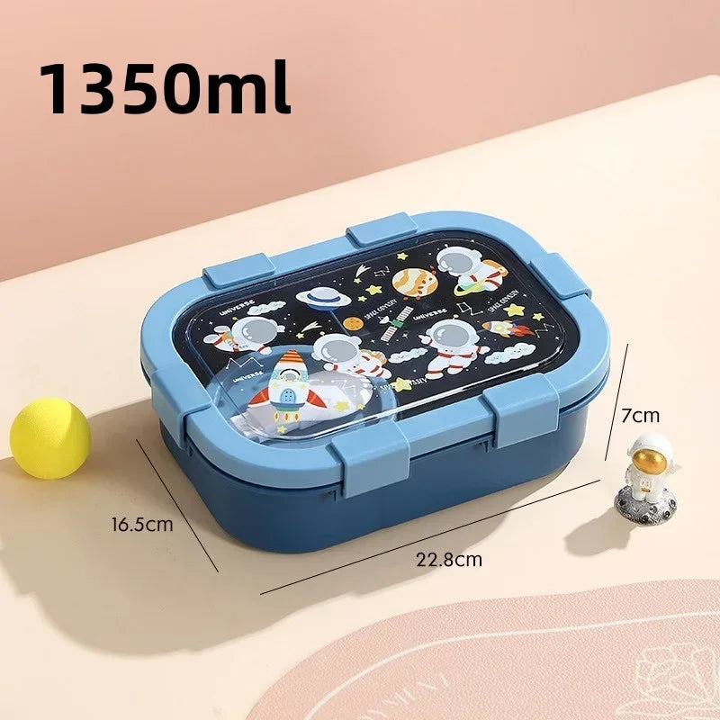 1000/1350ml Cartoon Lunch Box with Soup Bowl Bento Box Buckle Design Sealed and Leak-proof Portable Food Storage Container