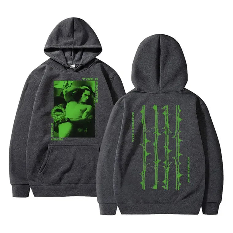 Autumn men's fashion high-quality hooded sweatshirt with thorn pattern print and retro street style hoodie clothing