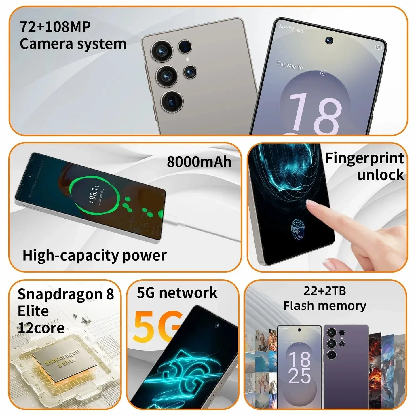 HOT 2025 new S26 Ultra original intelligent 5G dual card dual standby Android 14 system global version 8800mAh battery