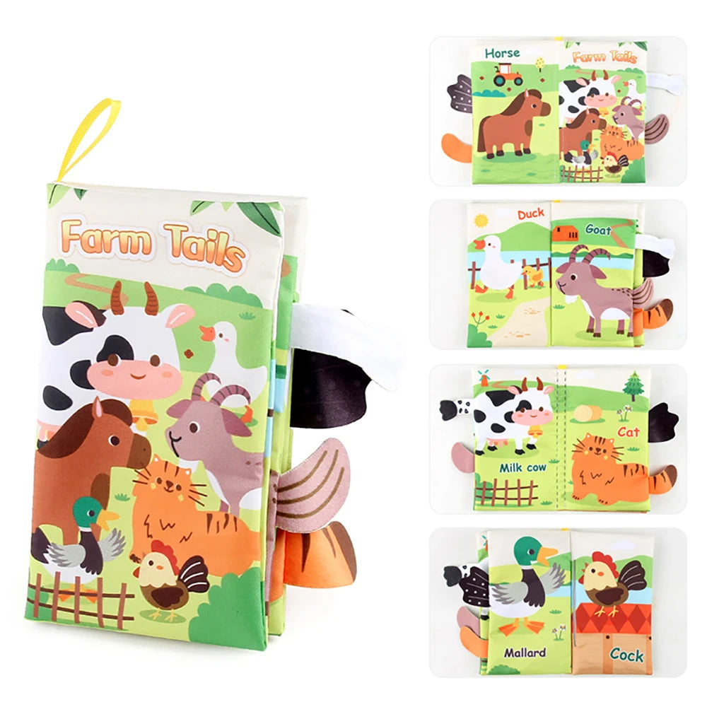 Baby Cloth Book Toys Cartoon Animals Tail Educational Ringed Paper Cloth Book Toys Enlightenment Baby Toys 0-12 Months Gifts