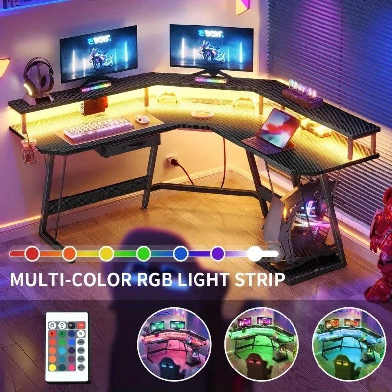 ✨ ProGamer L-Shaped Desk – RGB Lights & Power Hub for Ultimate Gaming ✨