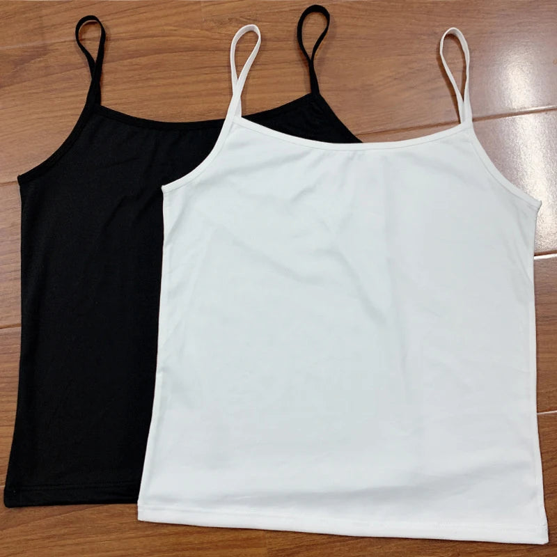 Women Camisoles Summer Girl Sexy Strap Polyester Sleeveless Thin Camisole Vest Solid Top Simple Base Vest Tops Female Undies