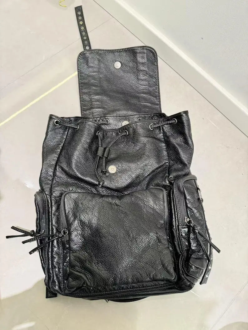 Gothic Punk PU Leather Shoulder Bag Rivet Y2K Backpack for Women’s Vintage Harajuku Backpacks College Large Capacity Bag
