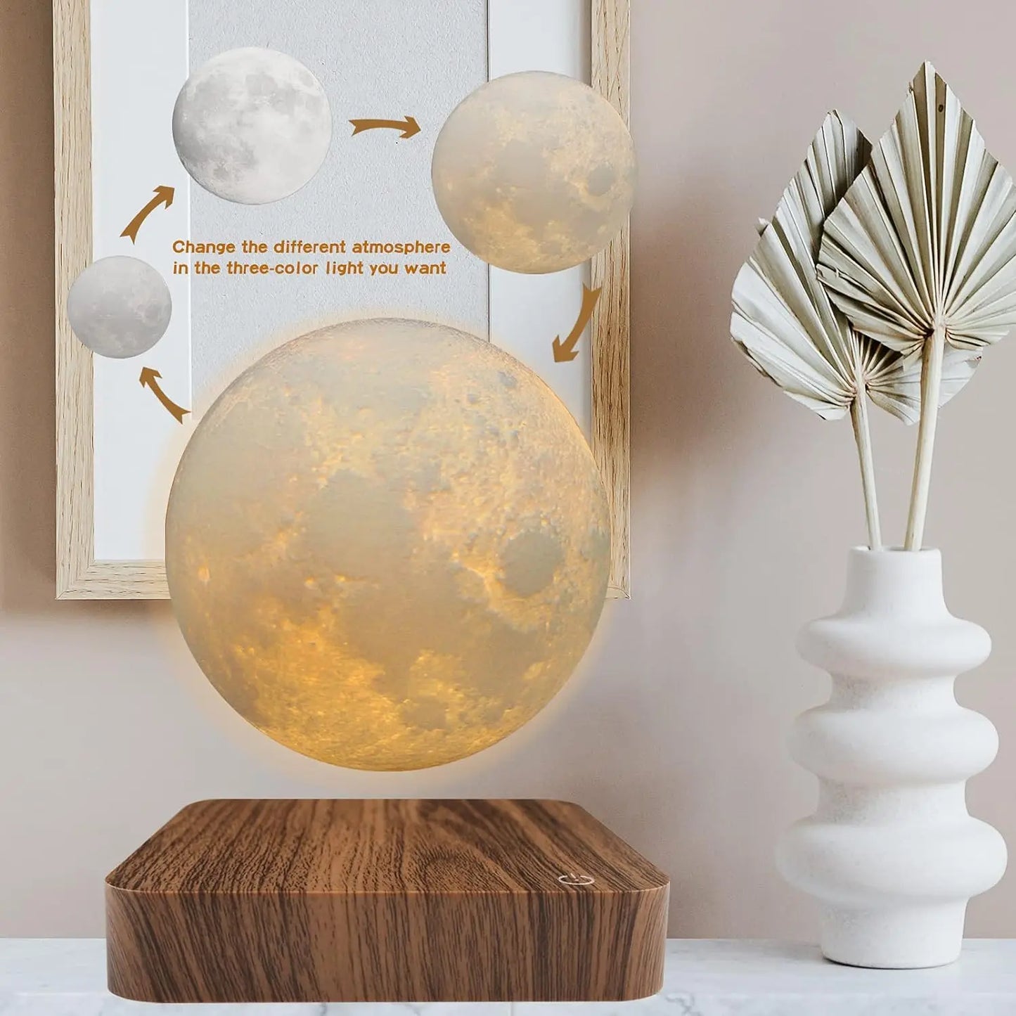 π LunaFloat 3D Moon Lamp β Magnetic Rotating LED Night Light with Wooden Base π