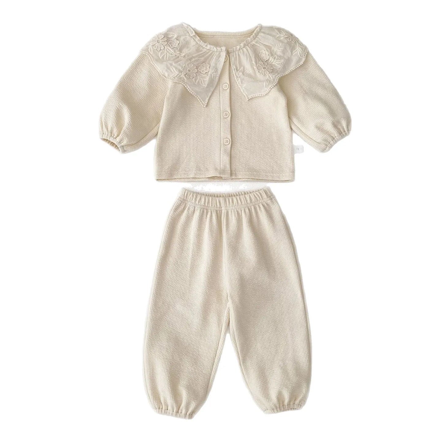 Baby Clothing Set 2025 Autumn Spring New Girls' Long Sleeve Suit Cotton Lace Collar Cardigan +Pant Two-piece Suit