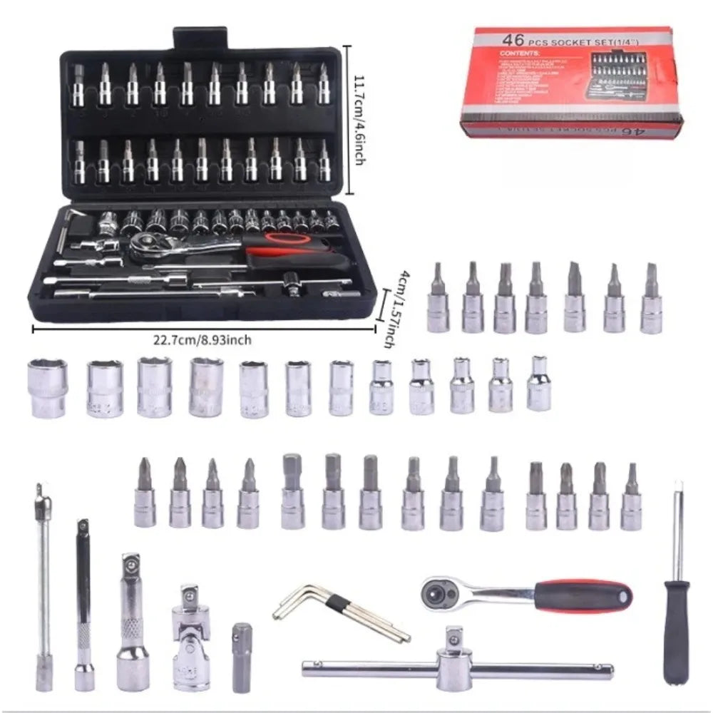 46-piece Socket Wrench Tool, Auto Repair Set, Ratchet Wrench Set, Household Hardware Repair Screwdriver Combination Tool Tool