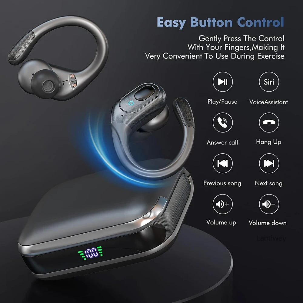 Wireless Headphones Bluetooth Earphonses with Microphones,75Hrs Playtime,IP7 Waterproof,LED Power Display Earbuds for Sports Gym