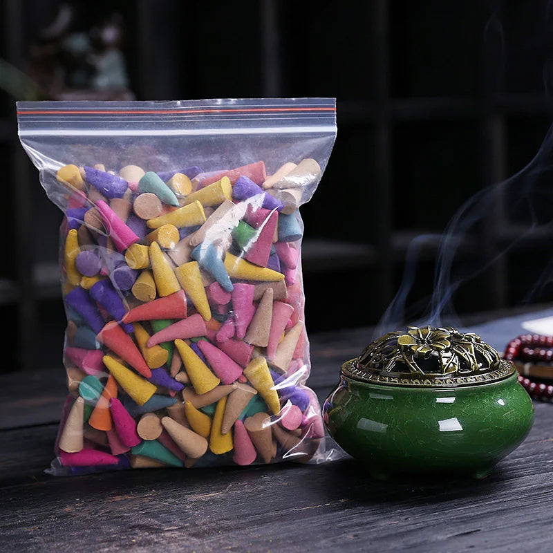 60Pcs Natural Incense Cones Mixed Flavor Backflow Insence Floral Lavender Sandalwood Yoga Meditation Tea Room Home Decorations