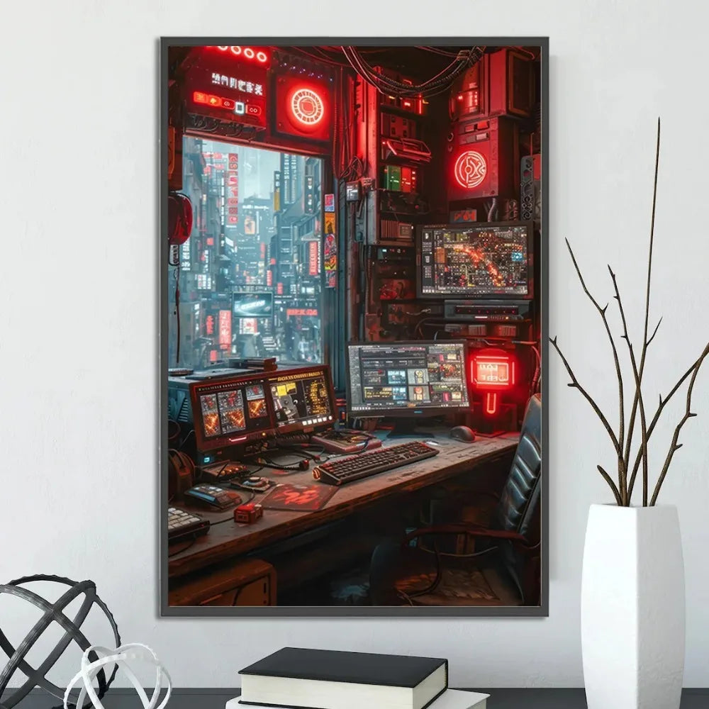 Cyberpunk City Posters Figures Home Decoration Canvas Painting Wall Arts Cartoons Computer Room