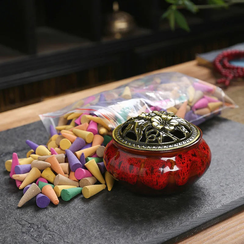 60Pcs Natural Incense Cones Mixed Flavor Backflow Insence Floral Lavender Sandalwood Yoga Meditation Tea Room Home Decorations