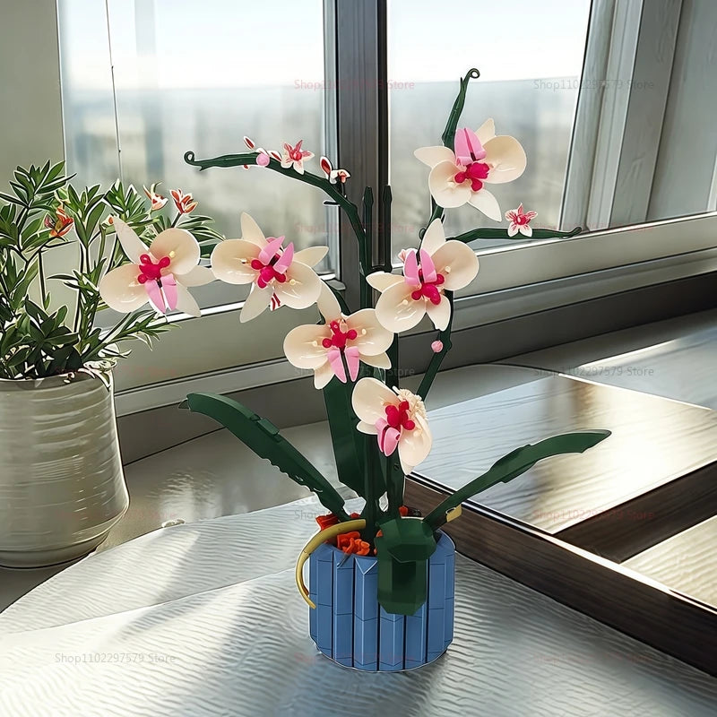 600+PCS DIY Orchid Building Block Kit Creative Bonsai Potted Plant Toys Gift For Adults Kids Garden Display Birthday Anniversary