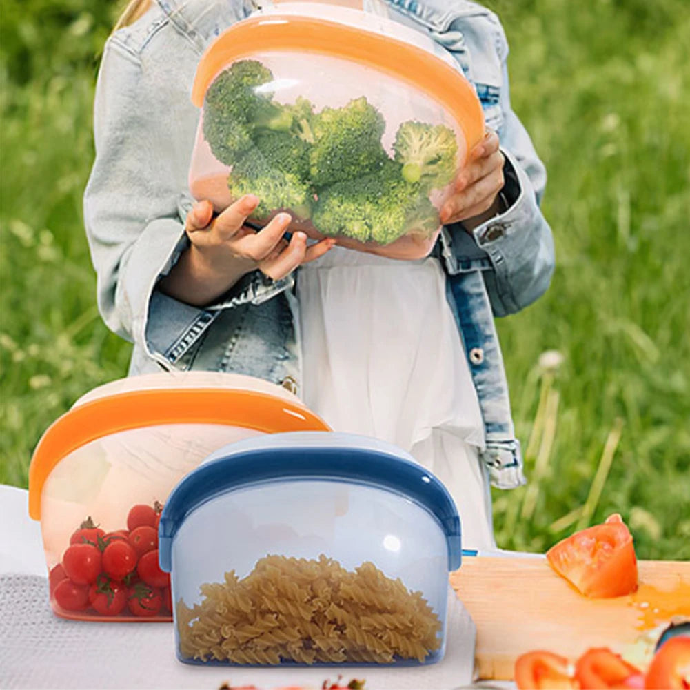 3/8 Pack Reusable Silicone Food Storage Bag Fresh-keeping Bag Leakproof Food Bags for Lunch Home Kitchen Fridge Organization