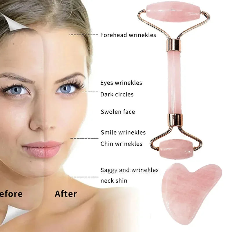 2PCS Gua Sha Facial Stone Facial Massager Roller Skin Care Tools Gousha Stone for The Face Roller Gouache Scraper LBHL07