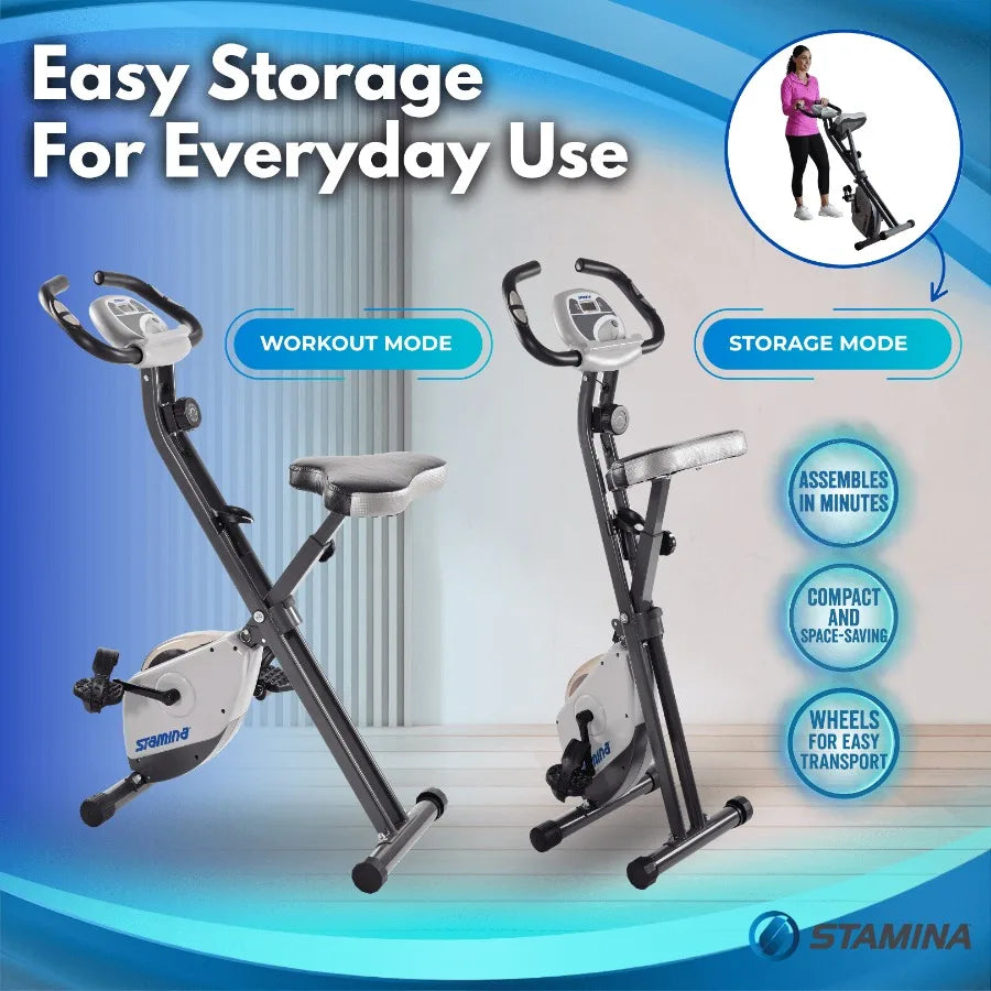 Cardio Folding Exercise Bike with Heart Rate Sensors and Extra Wide Padded Seat