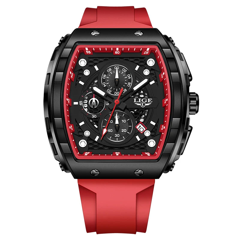 LIGE Top Brand Luxury Square Quartz Watches for Men Fashion Casual Sport 50M Waterproof Man Watch Auto Date Military Chronograph