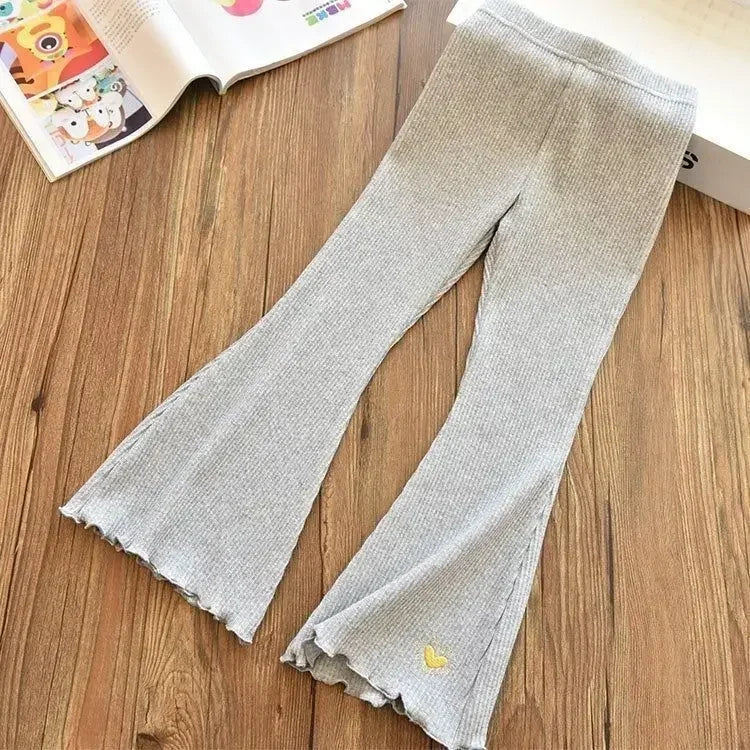 Kids Girls Flare Legging 2025 New Arrival Children Casual Elastic Pants Heart Embroidery Slim Fit Leggins Baby Girl Summer Pants