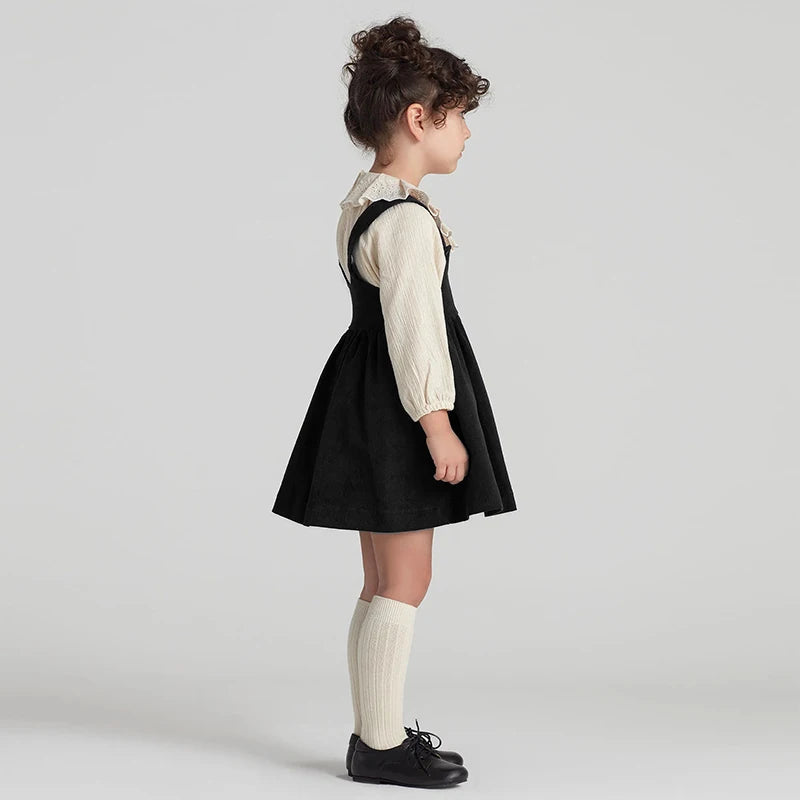 Girls Retro Corduroy Dress Autumn New Baby Kids Sleeveless Adjustable Straps Buttons Loose Sweet Princess Dresses TZ334