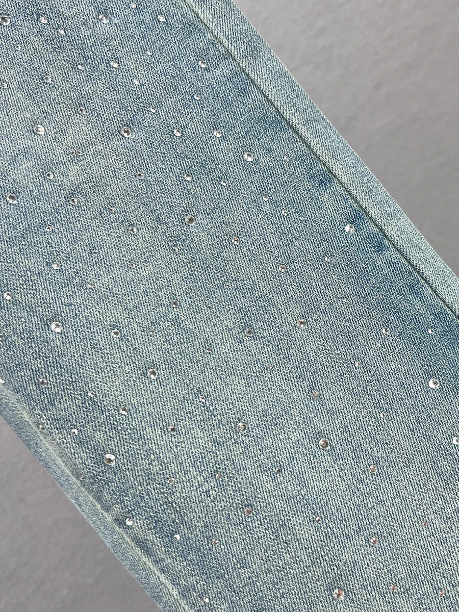 European Style Women's Jeans Trendy Spring Autumn New High Waist Slim Fit Heavy Embellished Flared Pants Long Denim Pants