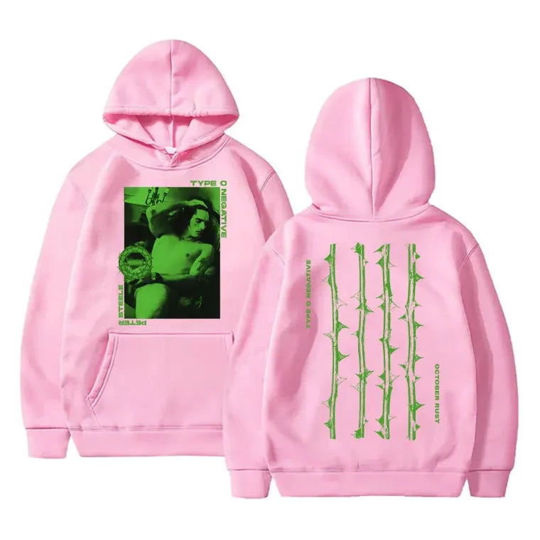 Autumn men's fashion high-quality hooded sweatshirt with thorn pattern print and retro street style hoodie clothing