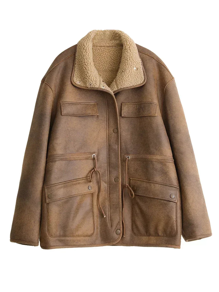 CHIC VEN Women Jackets Loose Casual Thick Solid Suede Reversible Jacket Motorcycle Outer Wear Female Overcoat Winter Autumn 2025