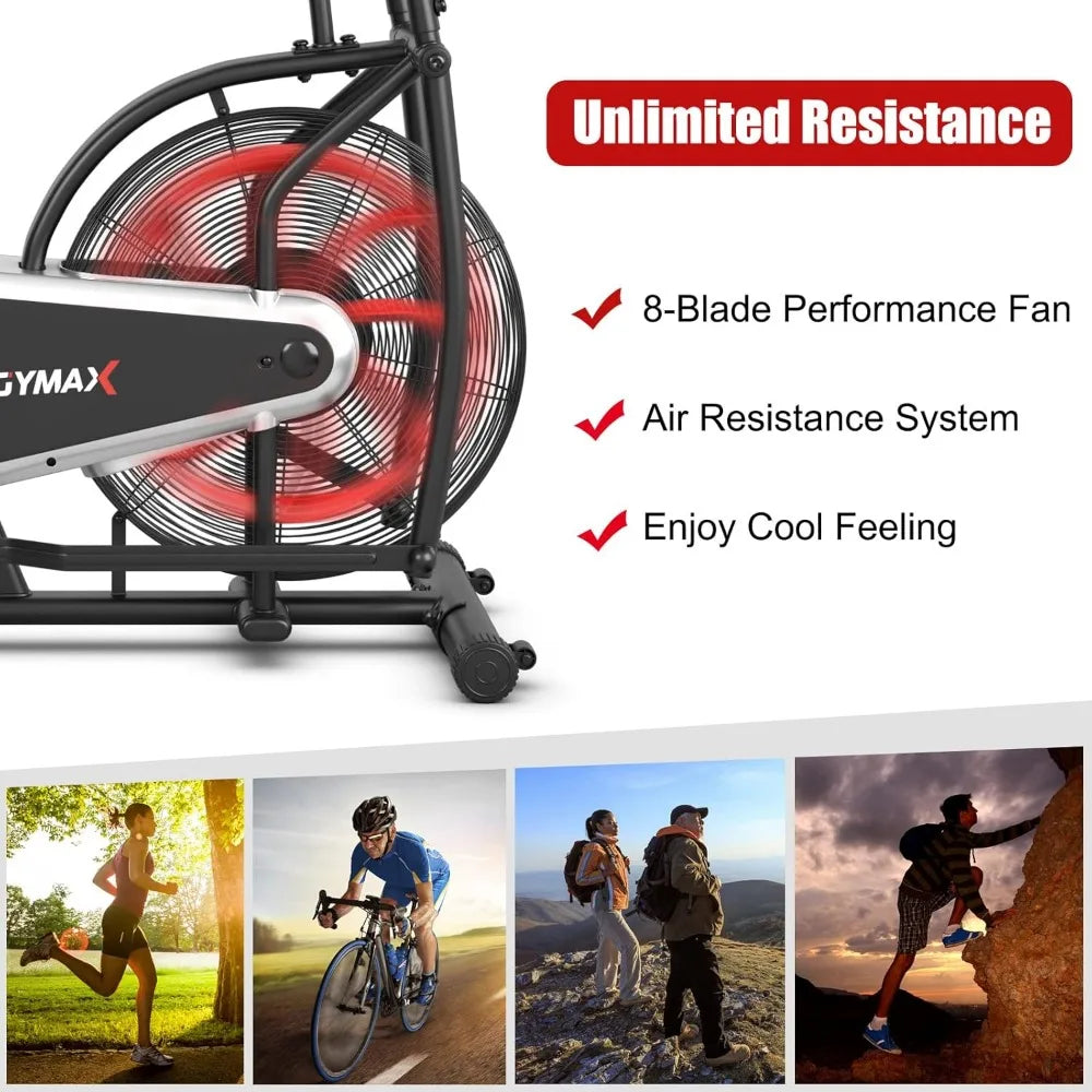 Fan Bike, Air Resistance Upright Bike with LCD Monitor, Phone Holder & Built-in Wheels, Fully Adjustable Stationary Exercise Bi