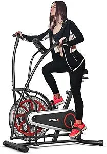 Fan Bike, Air Resistance Upright Bike with LCD Monitor, Phone Holder & Built-in Wheels, Fully Adjustable Stationary Exercise Bi