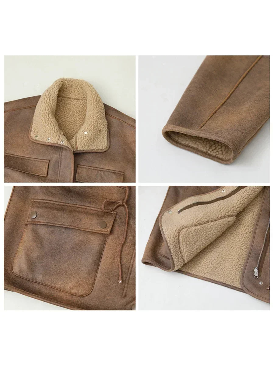 CHIC VEN Women Jackets Loose Casual Thick Solid Suede Reversible Jacket Motorcycle Outer Wear Female Overcoat Winter Autumn 2025